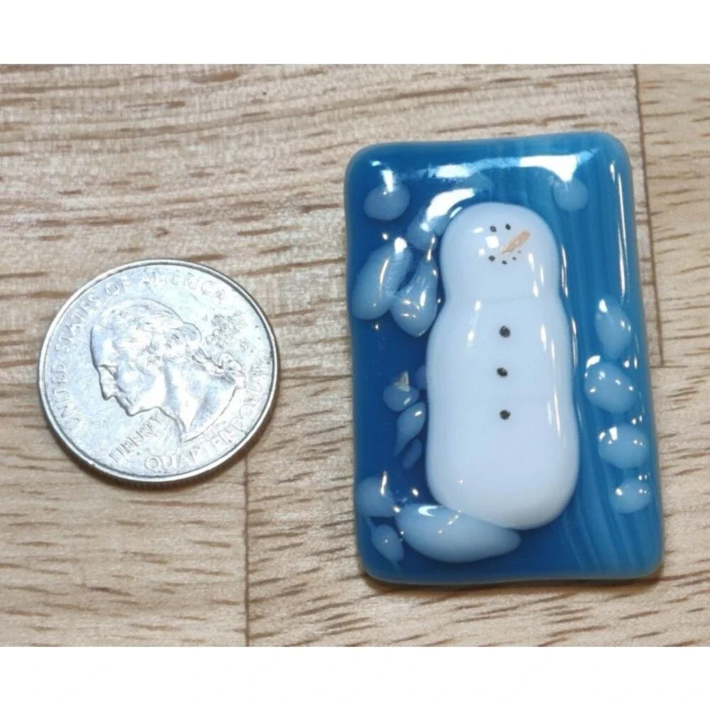 Square Blue Glass Snowman Pin-Winter, Christmas, Holiday